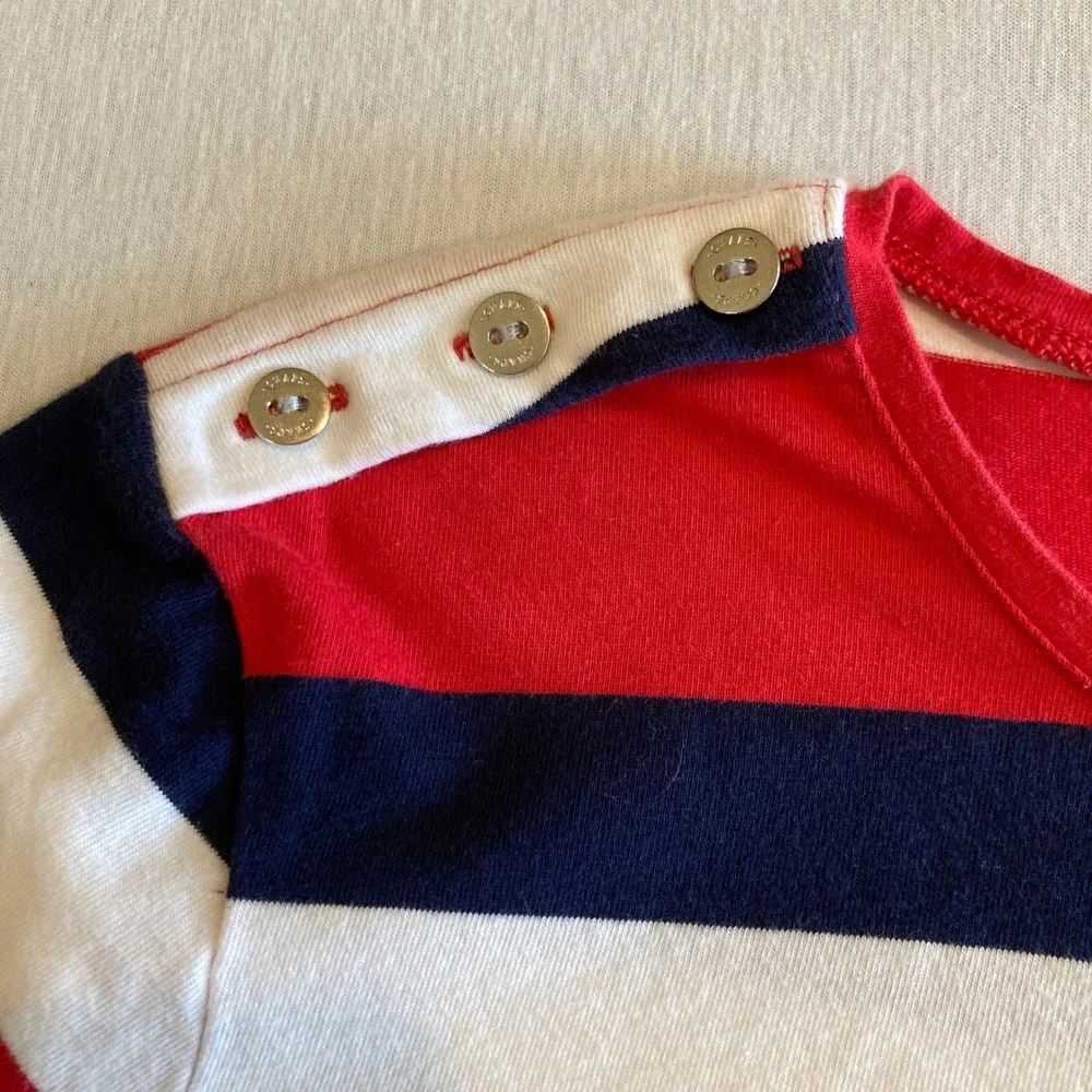 Chaps Top Womens Large Red White Navy Blue‎ Striped Button Shoulder L/S Blouse